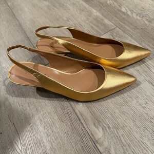 Talbots Elegant Gold Metallic Leather Slingback Kitten Heels 7.5